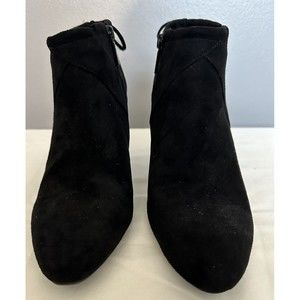 IMPO Women's Dressy Black Suede Bootie Side Zip Back Bow Ankle Boots Size 8.5M